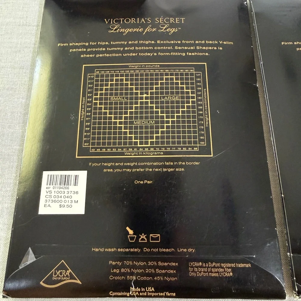 2PK Vintage 90's Victoria's Secret Size M Sensual Shapers Pantyhose Black & Nude